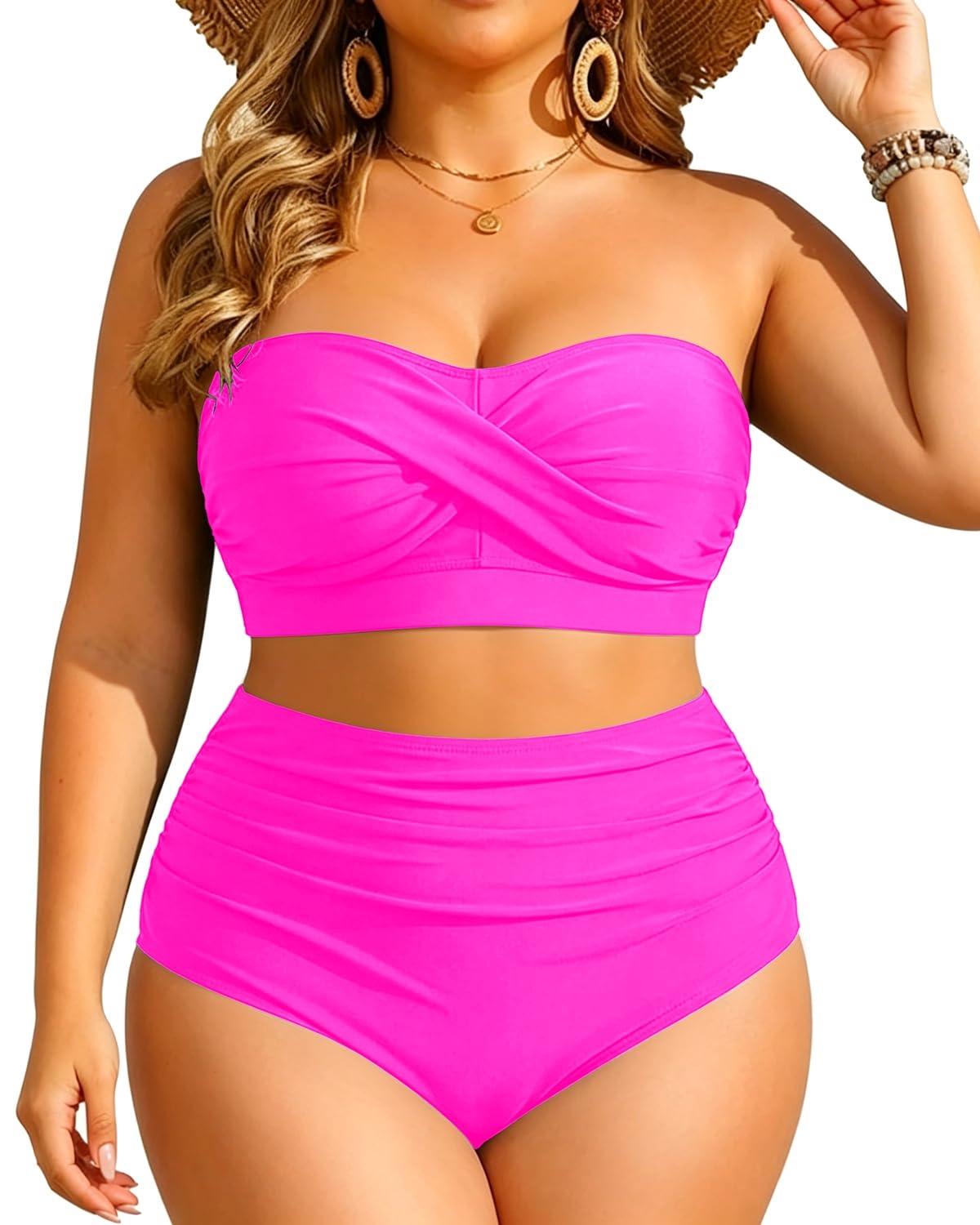 Yonique Women Plus Size Bandeau Bikini Set