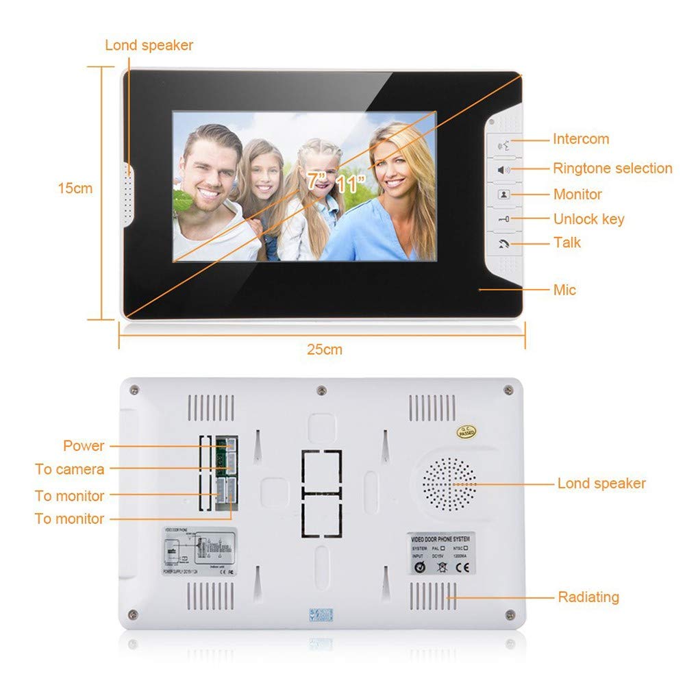 Videoportero Timbre, WiFi Security Intercom System con Monitores a Color LCD DE 7",1 Cámara IR al Aire Libre, 2-Vías de Audio, Visión Noctura Impermeable para la Seguridad de Hogar