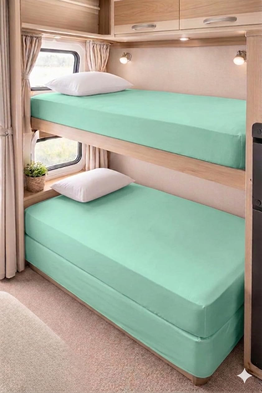 Bunk Bed Fitted Sheet Small Single Bed – 25cm Deep – Soft, EasyCare Mattress Cover – Ideal for Bunk Beds, Caravans & Kids’ Bedrooms (Mint Green)
