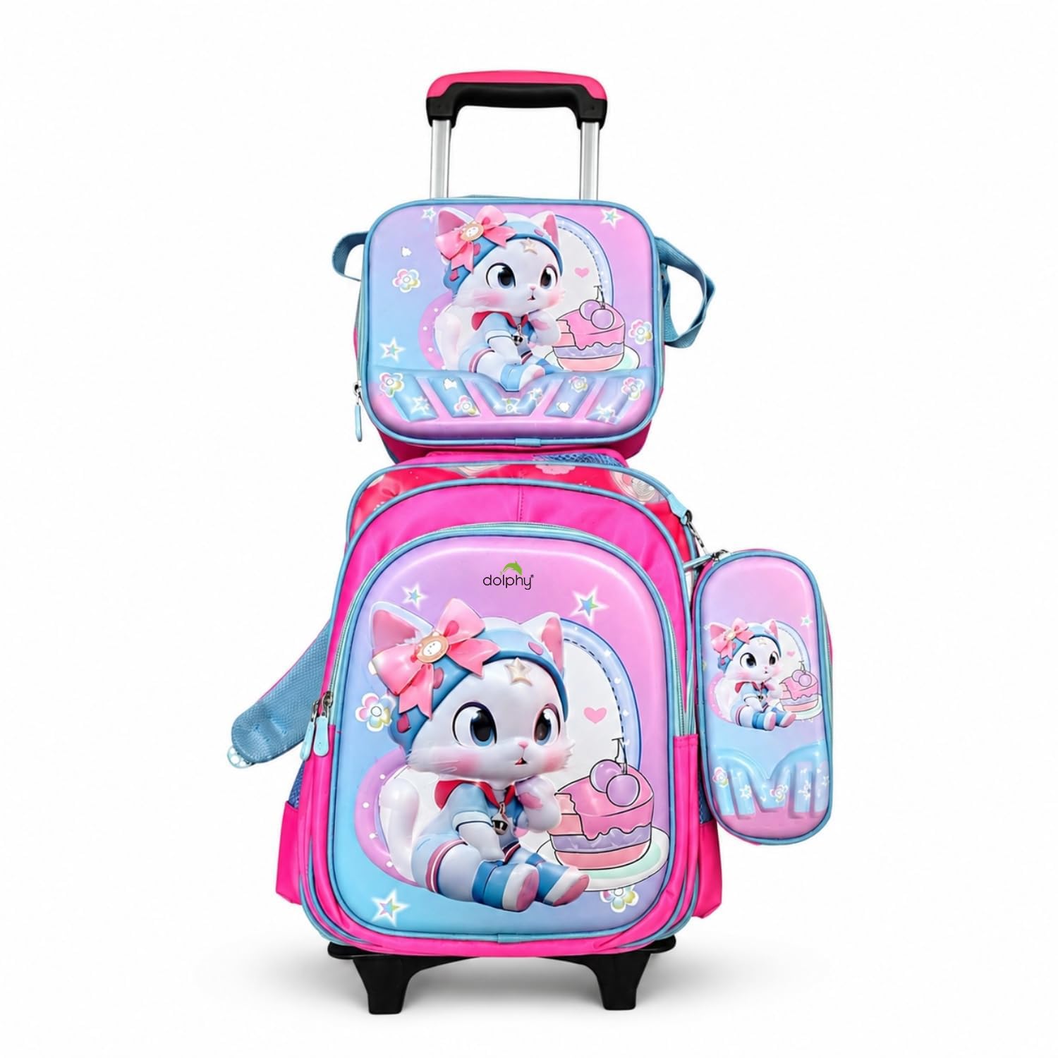 dolphy Kids Trolley School Bag for Girls with Wheels, Pink Kids Trolley School Bag for Girls with Wheels, Waterproof School Bag with Lunch Box & Pencil Case, Travel Backpack, (Pink)-picture-39