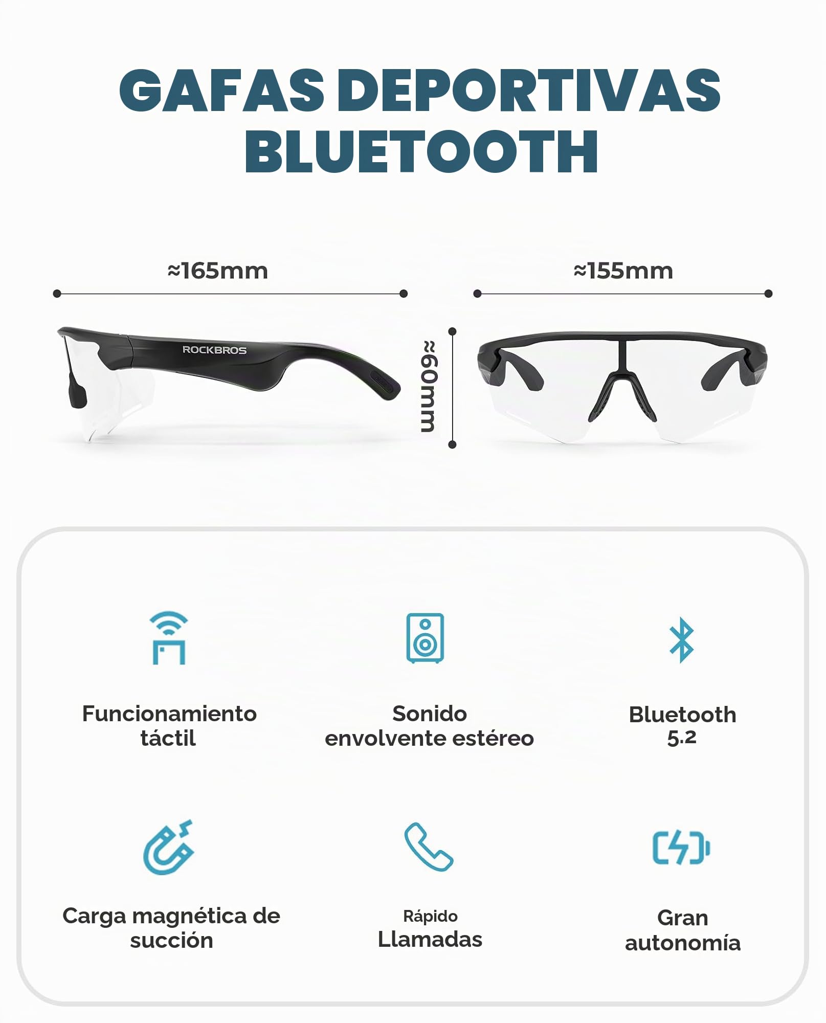 ROCKBROS Gafas Inteligentes Bluetooth Polarizadas con Sonido Open Ear | Ultra Ligero sin Presión, Lentes Livianas para Ciclismo MTB Running Correr Senderismo Pesca Conducir Hombre Mujer Unisex