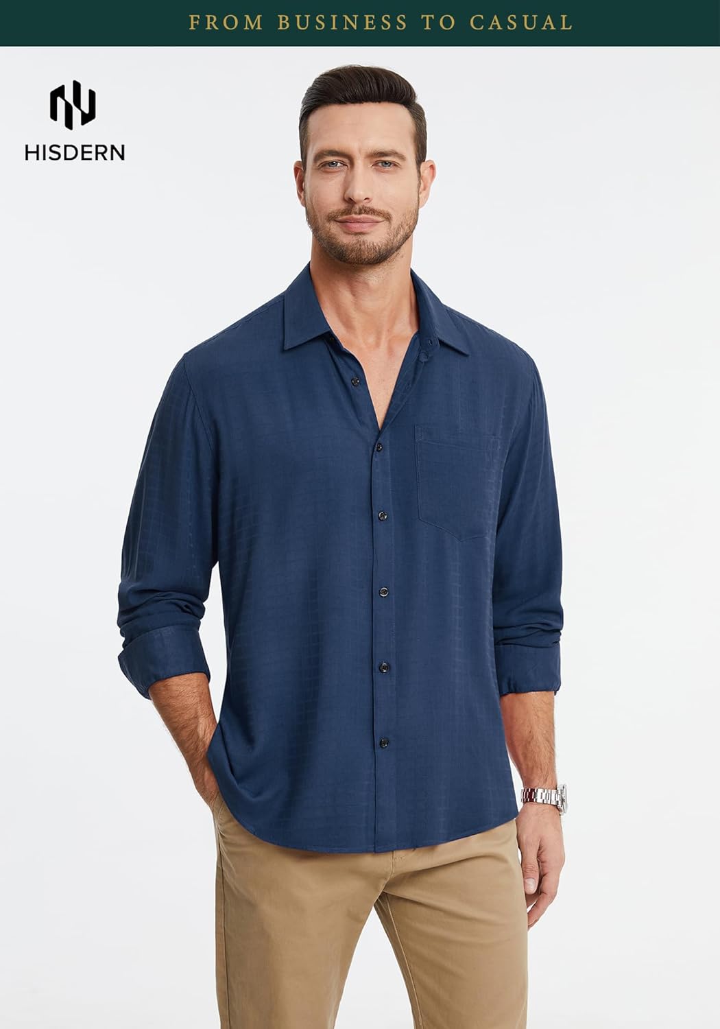 HISDERN 311C Casual Shirt Long Sleeve Comfy Lightweight Quick-Dry & Textured for Weekend Daily Wear Vacation Party - Image 5