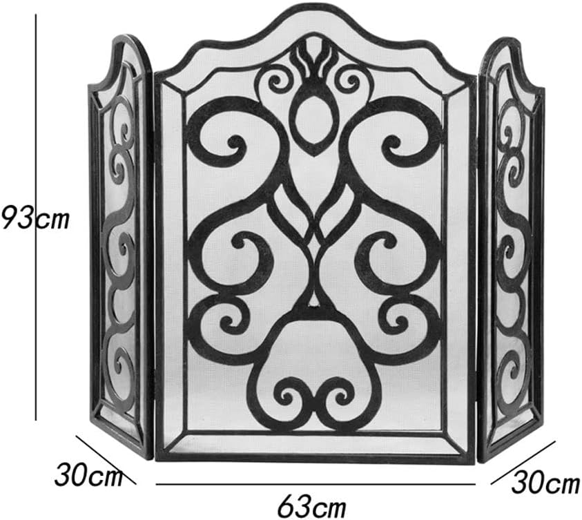 暖炉スクリーン 屋内 レトロ 装飾 折りたたみ式 暖炉スクリーン 金属 黒 中空 彫刻 3パネル 耐火 パーティション スクリーン