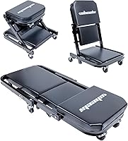 WheelX Mechanic Creeper 40" 3-in-1 Z Seat: 480lbs Foldable Garage Chair with 6 Wheels, Lay Down Sit Lean for Auto Repair