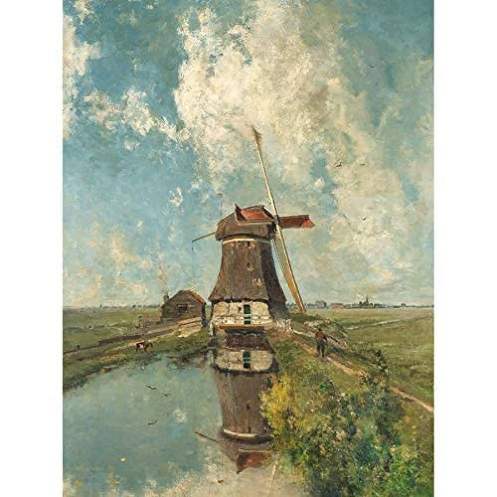 Artery8 Paul Gabriel A Windmill On A Polder Waterway Art Print Canvas Premium Wall Decor Poster Mural