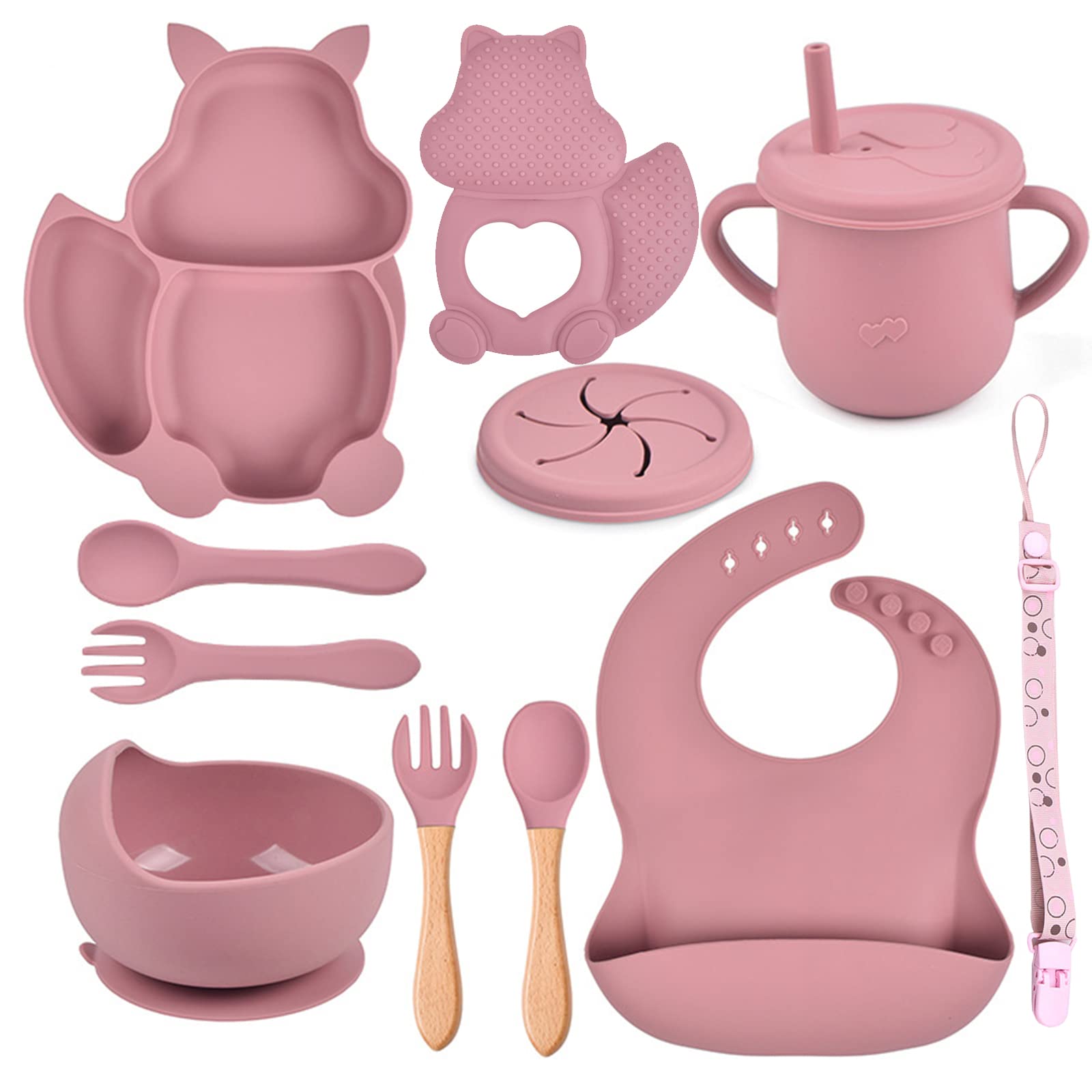 IS MUHE Silicone Baby Feeding Set | Suction Bowl, Self Eating Utensils With Spoons, Bibs, Cup and Infant Suction Plate - BPA Free Tableware