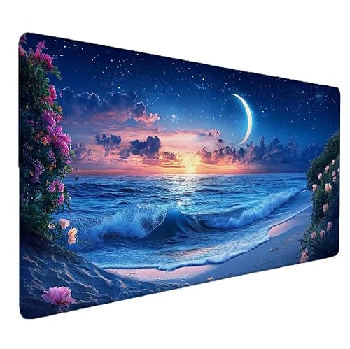 Tapis de Souris Bleu, Vue Nocturne Tapis de Souris Gamer XXL 700x300x3mm Étanche Antidérapante Mouse Pad avec Coutures sur Les Bords - sous Main Bureau - Accessoire Bureau, pour Gamer, Portable S-377