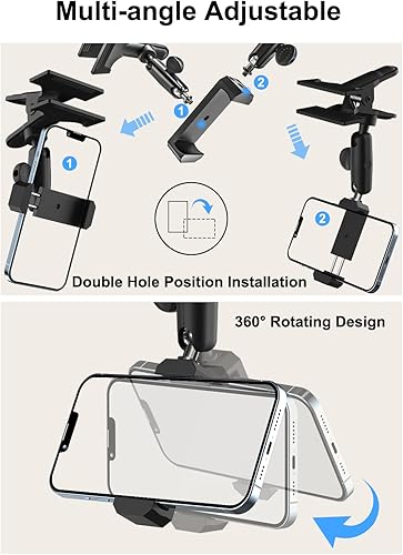 Miniatura 5 de woleyi Soporte de teléfono para visera solar para automóvil, brazo mágico de metal, soporte para teléfono celular con abrazadera de cámara de