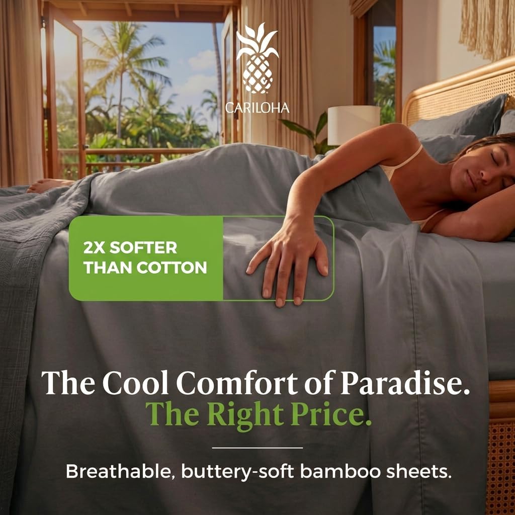 Cariloha Aloha Soft 100% Organic Bamboo Viscose Sheets – 4-Piece King Sheet Set – 16 in Deep Pockets – Buttery Soft, Hypoallergenic, Cooling Sheets – Oeko-TEX Standard 100 – Shade Gray