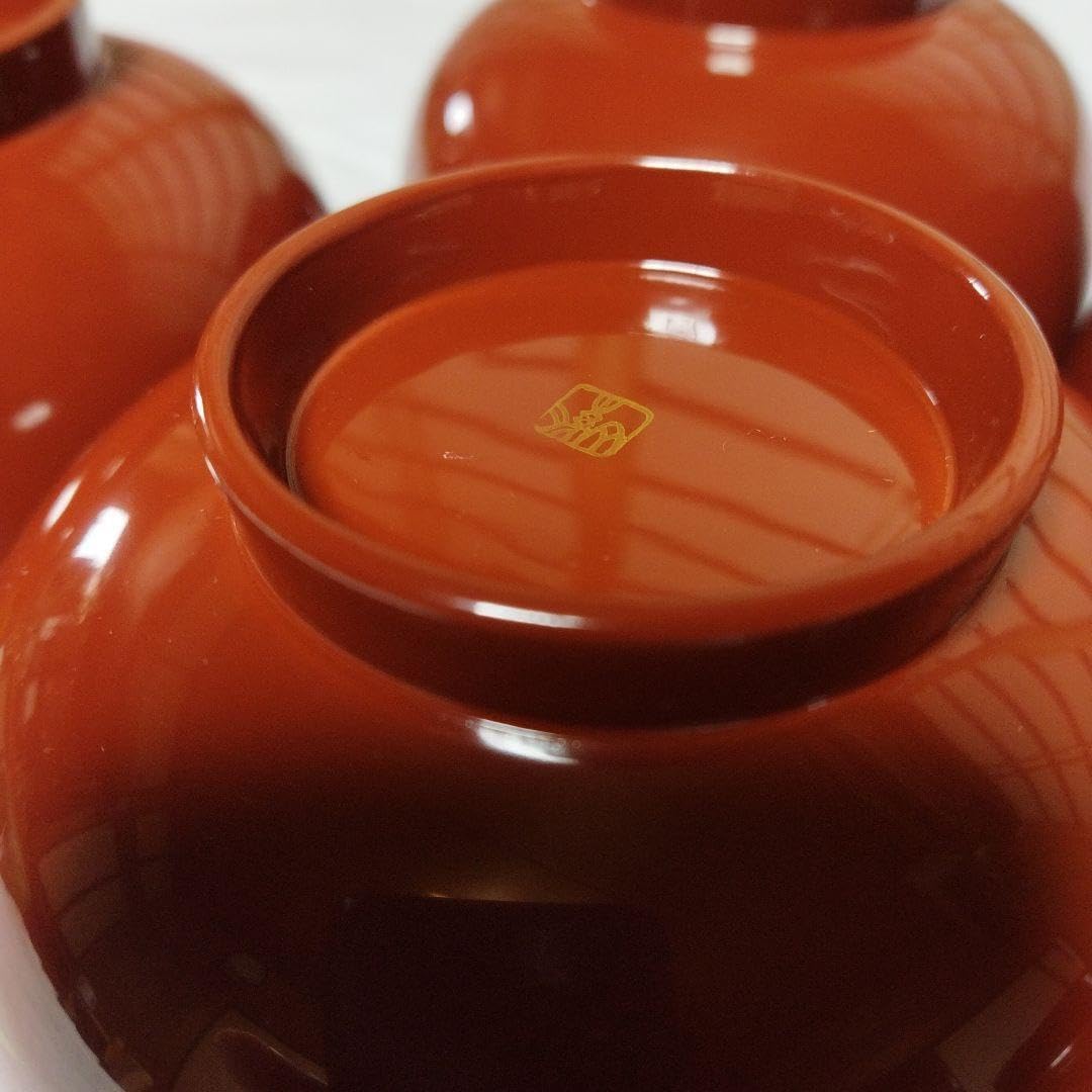 浄法寺塗 汁碗 御椀 木製 5個 イチョウ模様 赤 朱 味噌汁 椀 陶器