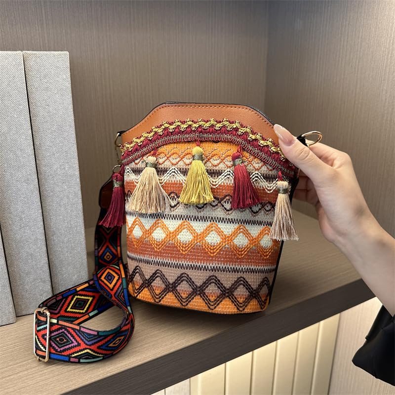 Bolso bandolera de piel sintética para mujer, hecho a mano, étnico, tejido
