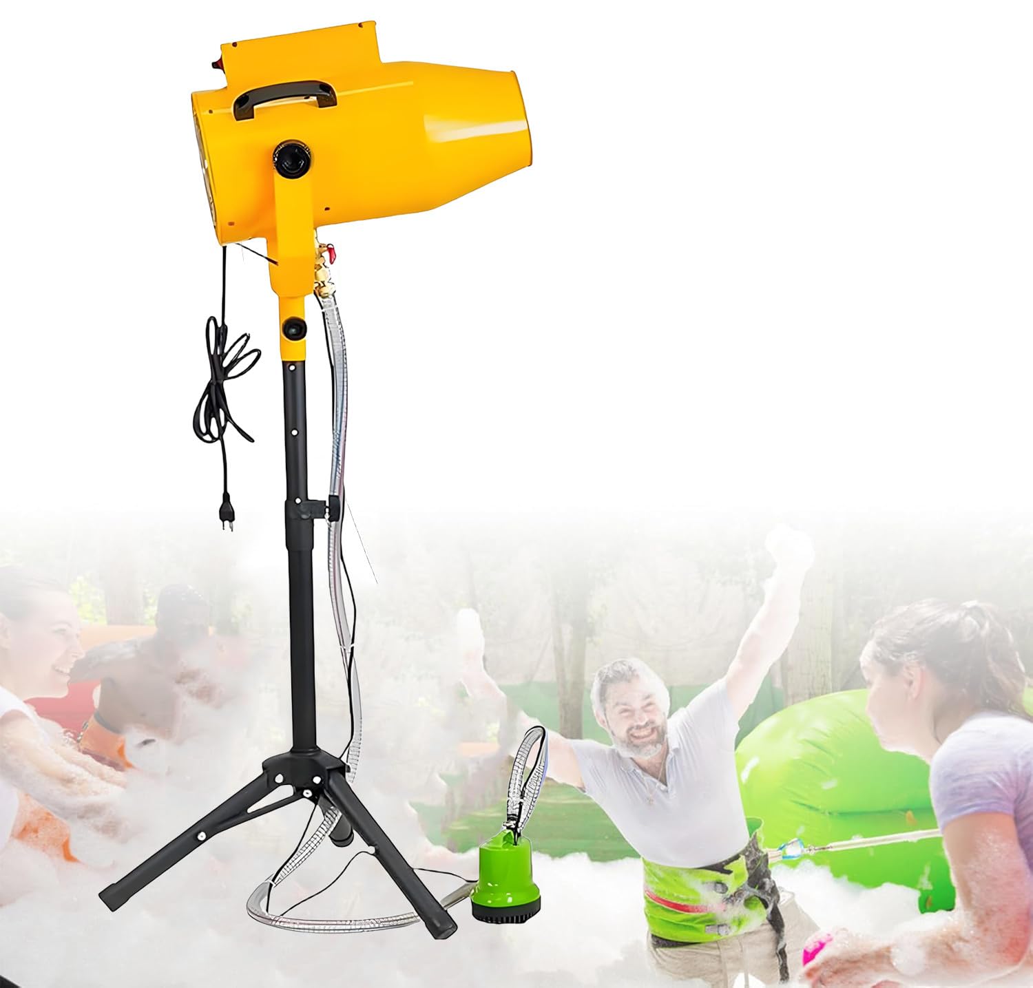 Stage Jet Foam Making Machine, Large Stage Shaking Head Jet, Stage Effect Foam Cannon, 6-10M Distance, 20㎡/min, 1000W Motor, For Christmas Events,Photography,And Parent-Child Activities Yellow