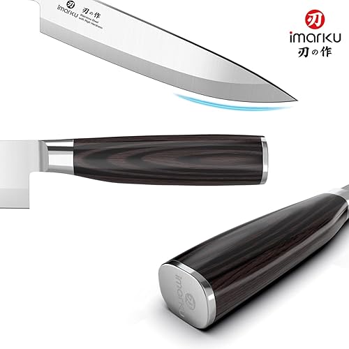 Miniatura 5 de imarku Cuchillo de chef profesional japonés de 8 pulgadas, cuchillo de pelar de acero inoxidable de alto carbono, mango ergonómico, afilado, borde