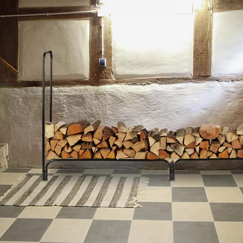 BAKAJI Stojak na drewno Stojak na drewno metalowa rama metalowa uchwyt na drewno wewnątrz na zewnątrz drewno dom ogród kominek kominek piec nowoczesny design (240 x 120 x 35 cm)