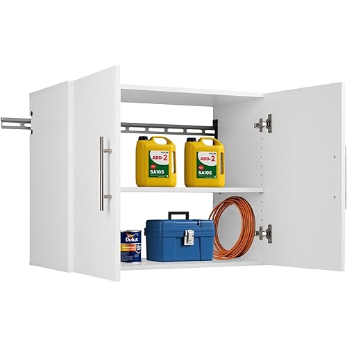 Prepac HangUps 30" Upper Garage Cabinet, Bathroom Cabinet Wall Mount, Ideal for Garage, Kitchen and Laundry Organization 30" W x 24" H x 16" D, White