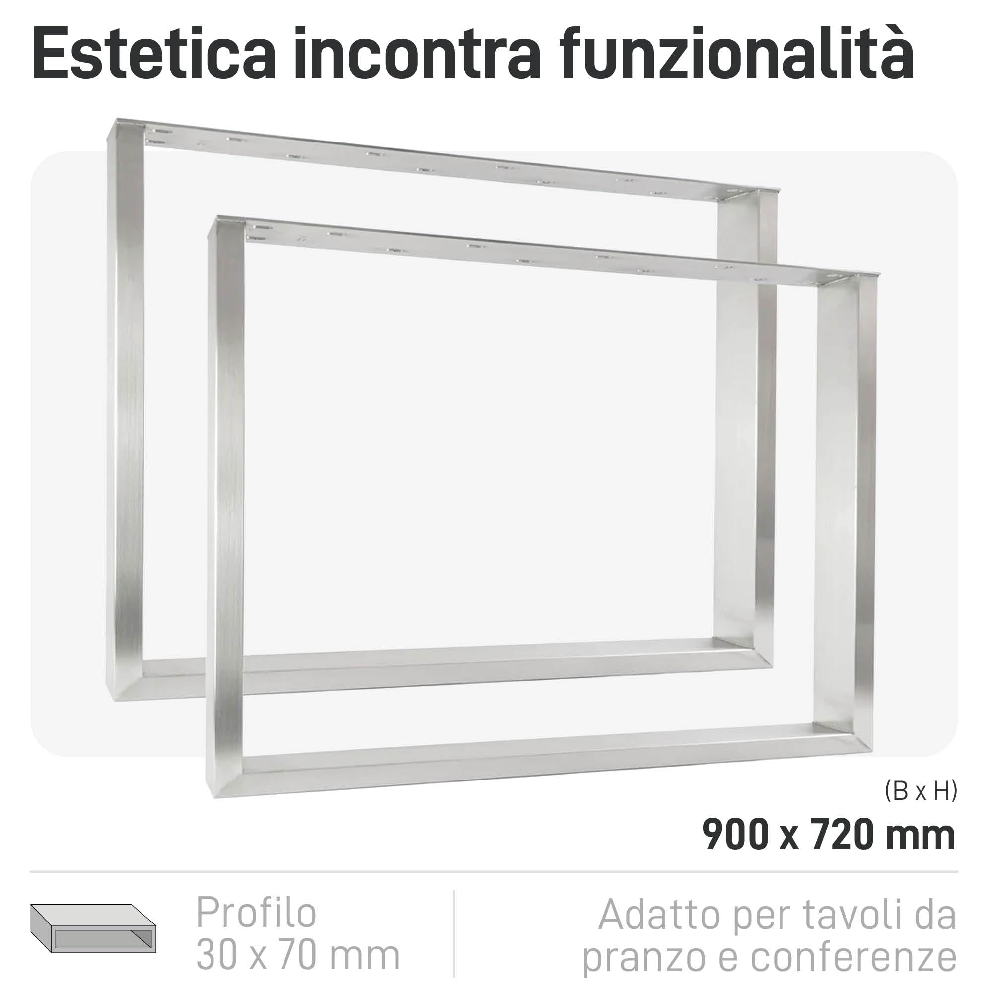 Natural Goods Berlin 2x Gambe per Tavolo RETTANGOLO Acciaio Inossidabile | Montaggio Semplice | Piedi per Mobili in Metallo | Ideali per Tavolo da Pranzo, Scrivania, Tavolino, Panca | 90x72 cm