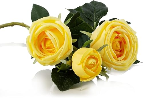 Miniatura 8 de ENOVA FLORAL Ramo de rosas artificiales de un solo tallo rojo con 3 cabezas de rosas de seda para decoración de bodas, hogar, fiestas (paquete de 2)