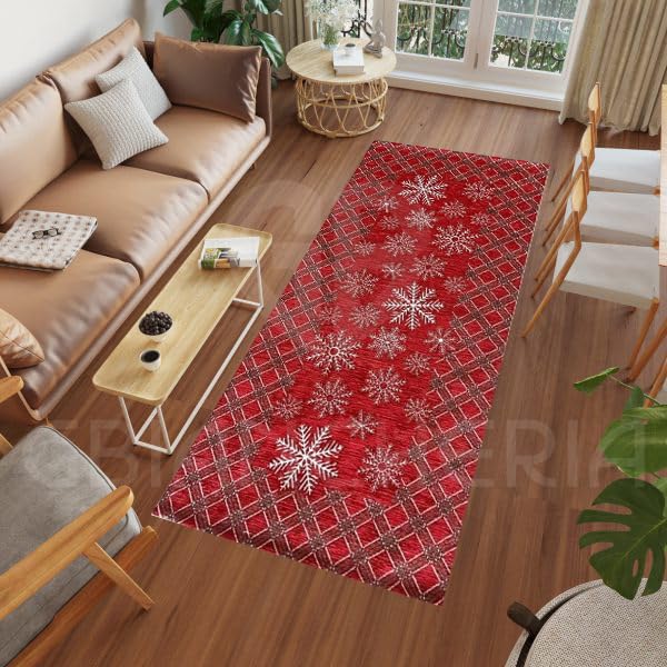 Tappeto Runner Natalizio 60x180 Cm - Antiscivolo Lavabile Per Ingresso, Cucina, Corridoio