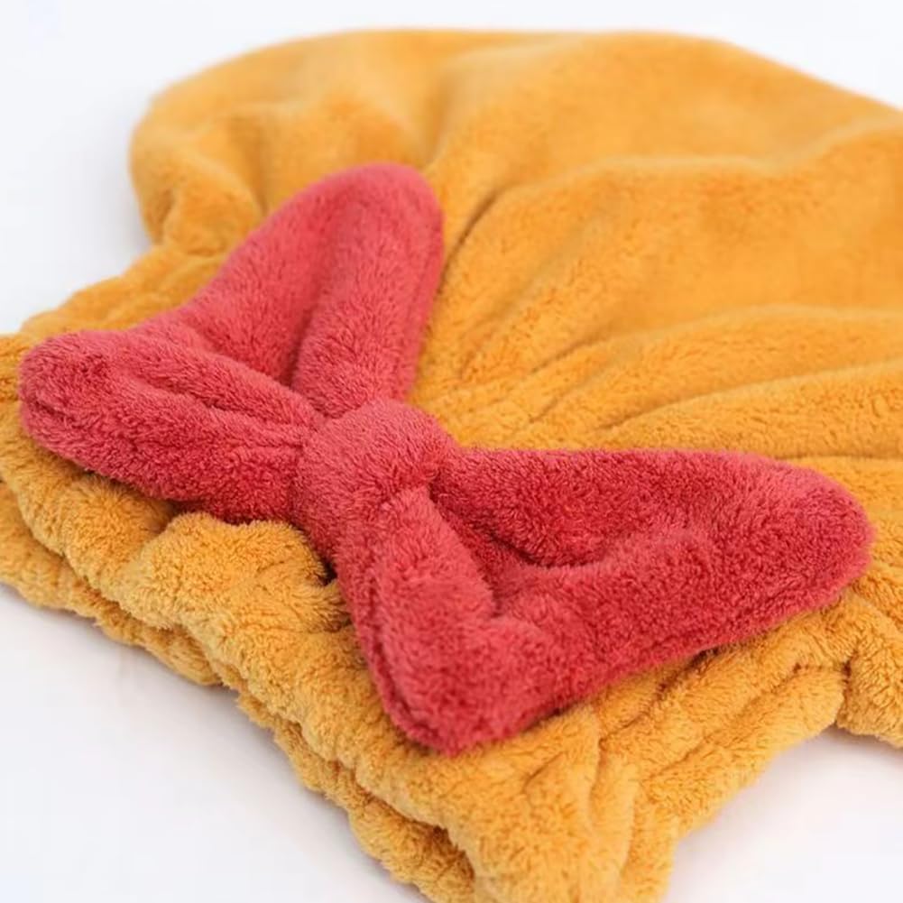 4 Pcs Hair Turban Wraps Super Absorbent Hair Towel Wraps Cute Microfiber Hair Drying Towel Caps with Bow Knot for Women Girls