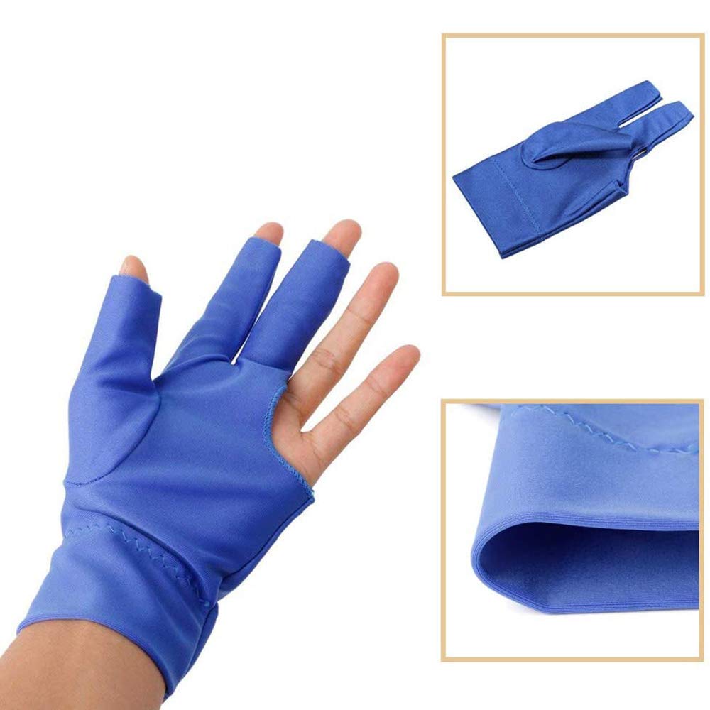 POFET Lot de 4 Gants de Queue de Billard élastiques en Lycra pour Main Gauche 3 Doigts Billard Snooker (Rouge, Bleu, Noir, Gris)