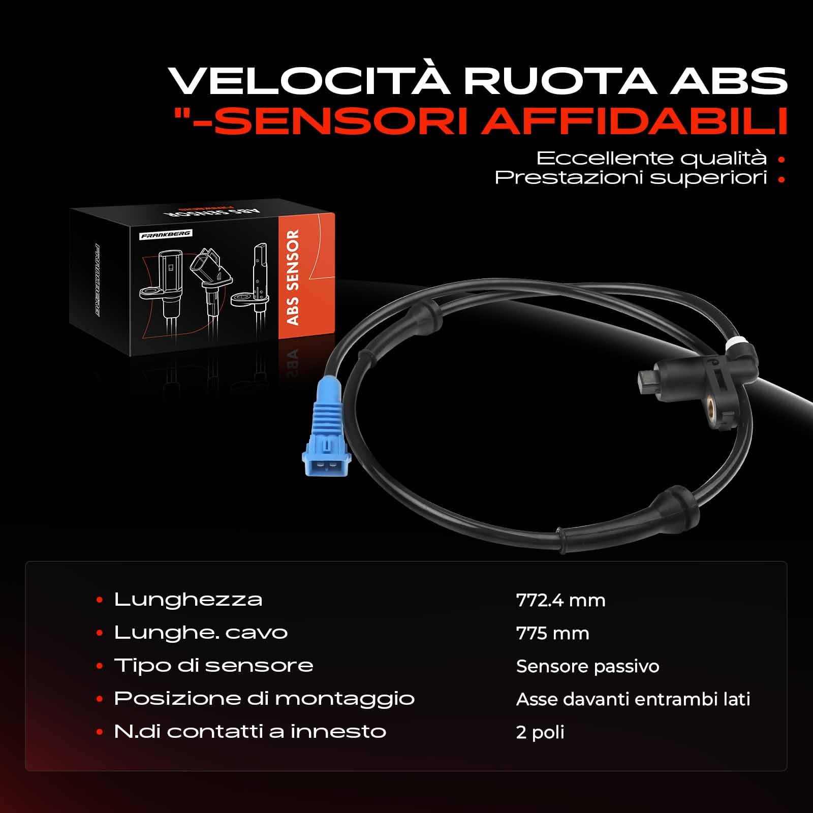 Frankberg Sensore Velocità Ruota ABS Sensore ABS 2-Poli Compatibile con 206 CC 2D 206 Compatto 2A/C 206 SW 2E/K Replace# 454576