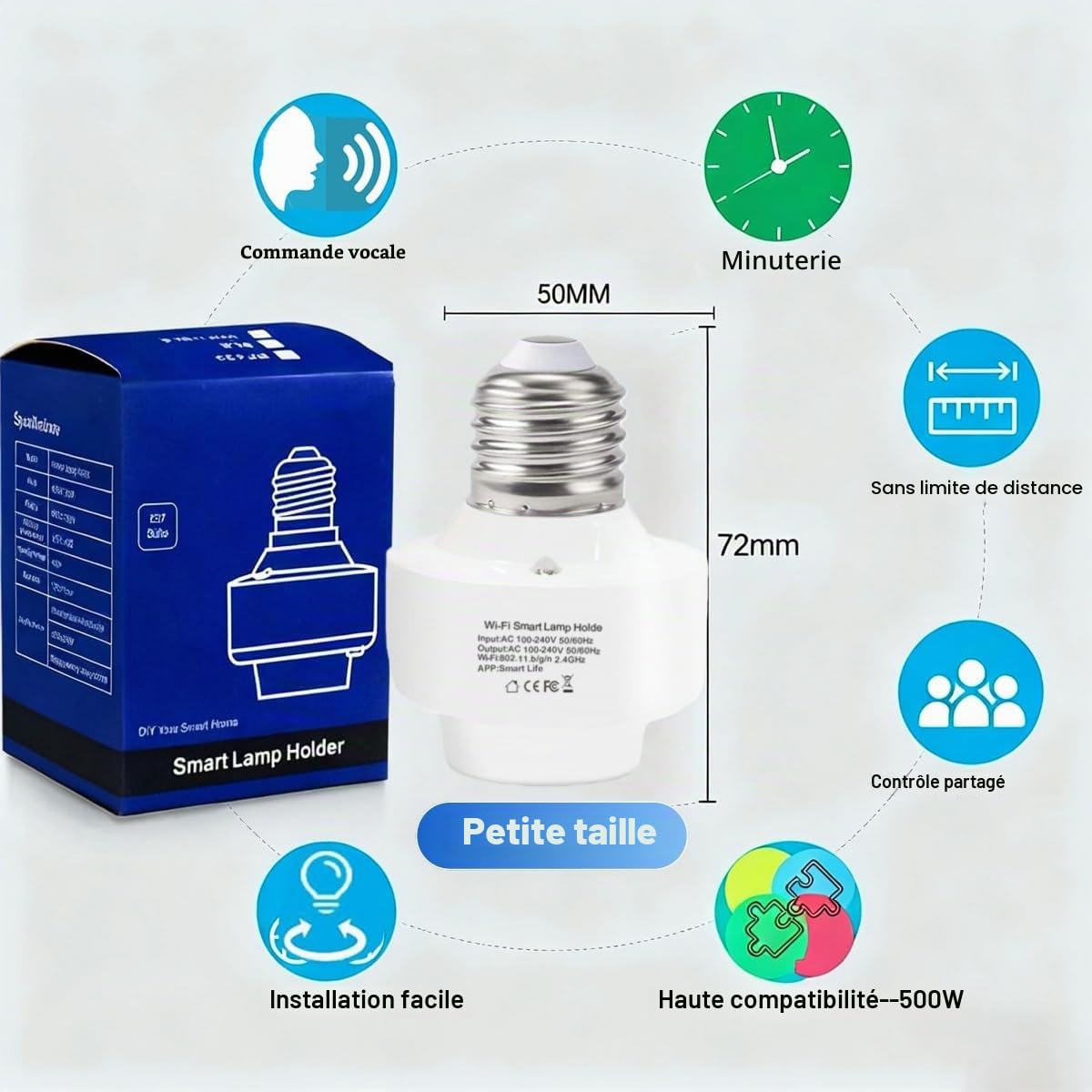 QIACHIP Douille connectée wifi Intelligente Interrupteur E27 Base d'ampoule, Lampe à télécommande sans fil, Tuya Smart Life App Control,Compatible avec Alexa,Max.500W