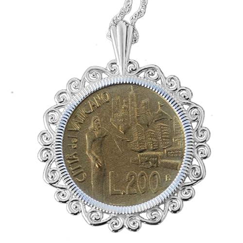 1991 Vatican 200 Lire BU Uncirculated Coin 925 Sterling Silver Necklace NEW