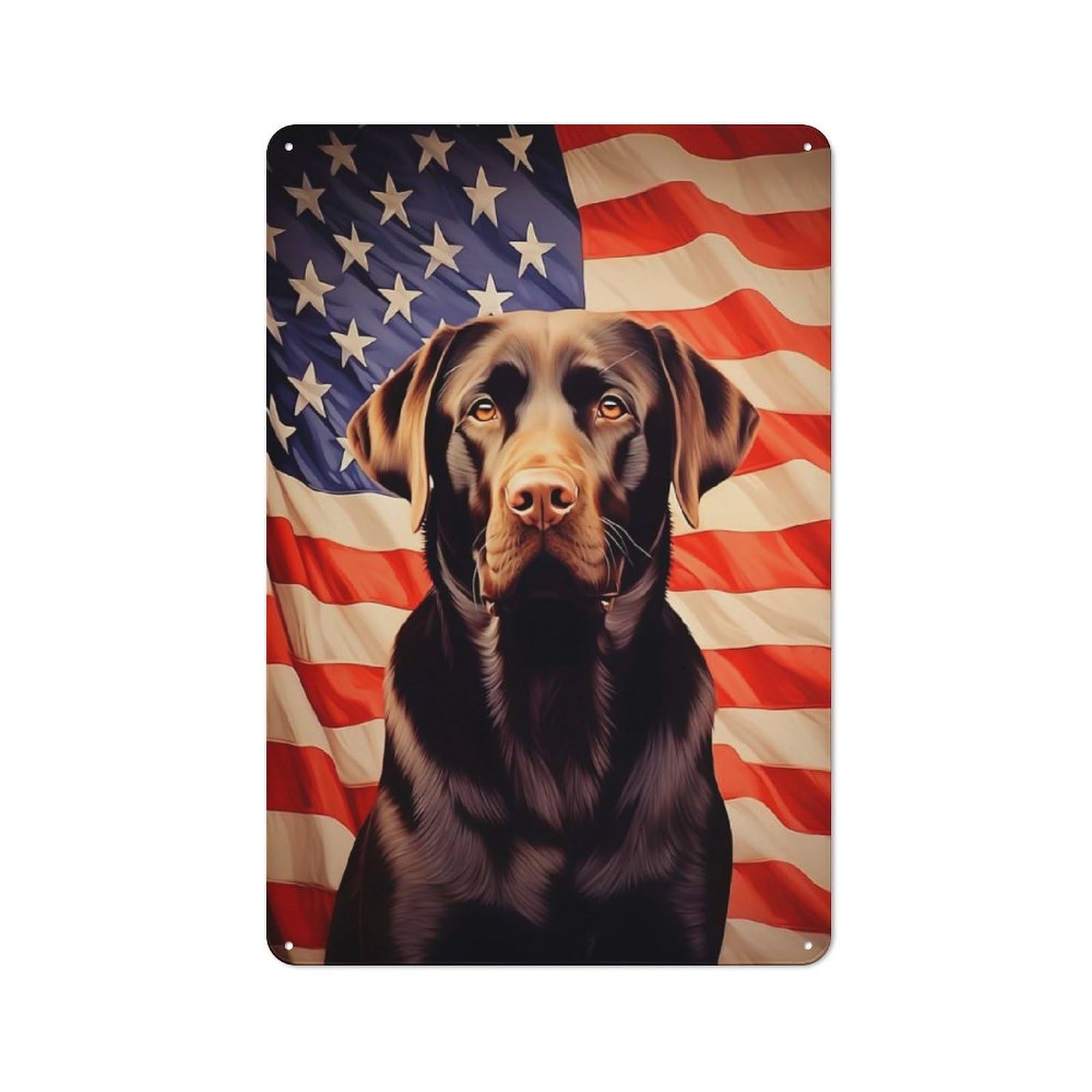 Tin Wall Plaque 30x20cm with Chocolate Labrador And American Flag for Workshop Wall, Suited to Makers And DIY Enthusiasts