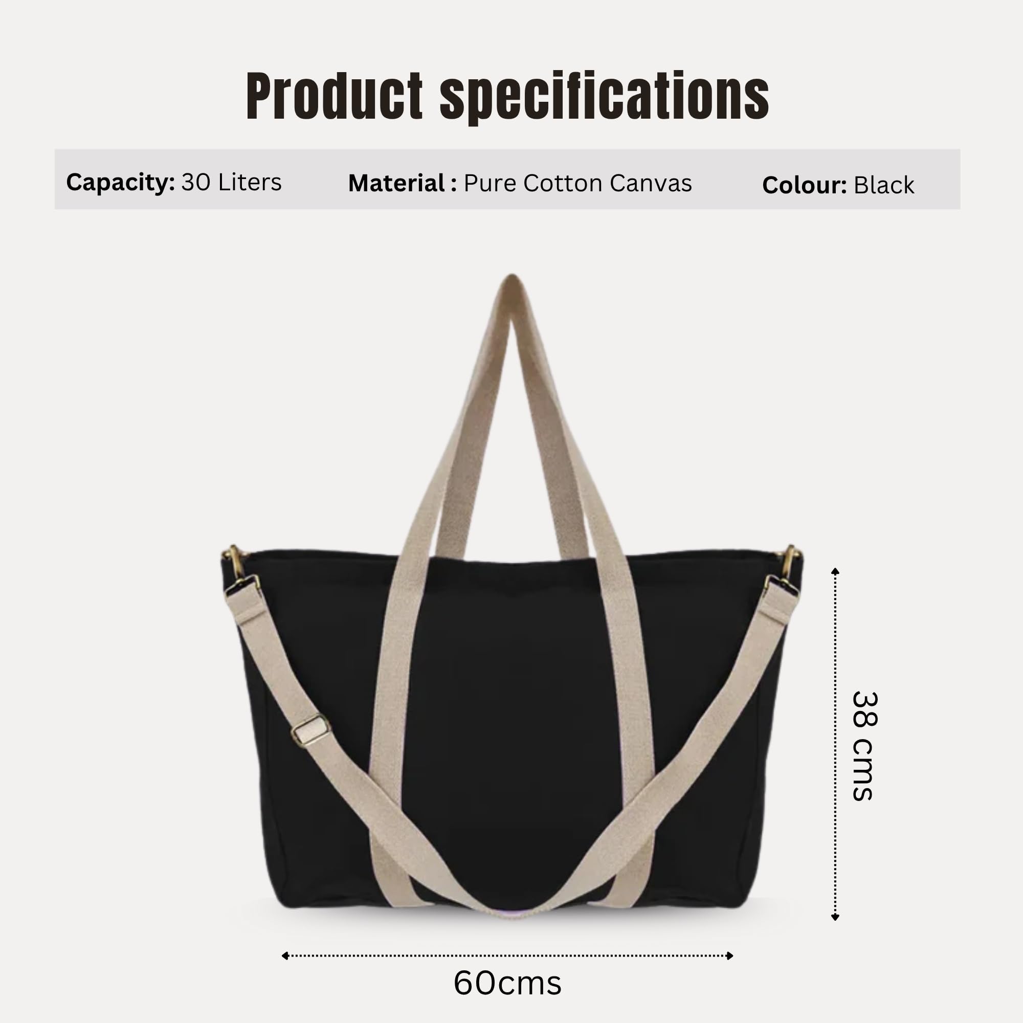DOG D Originals Sun J Large Tote Bag β Stylish, Spacious & Eco-Friendly Canvas Shoulder Bag for Daily Use (Black) 4