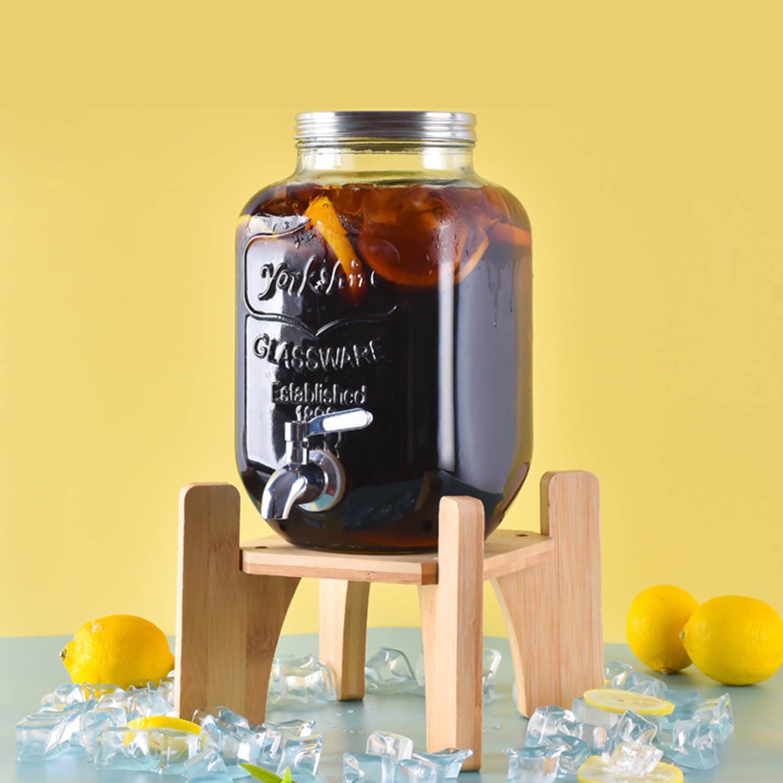 Distributeur de boissons en verre anti-fuite avec robinet en acier et support sur&eacute;lev&eacute;