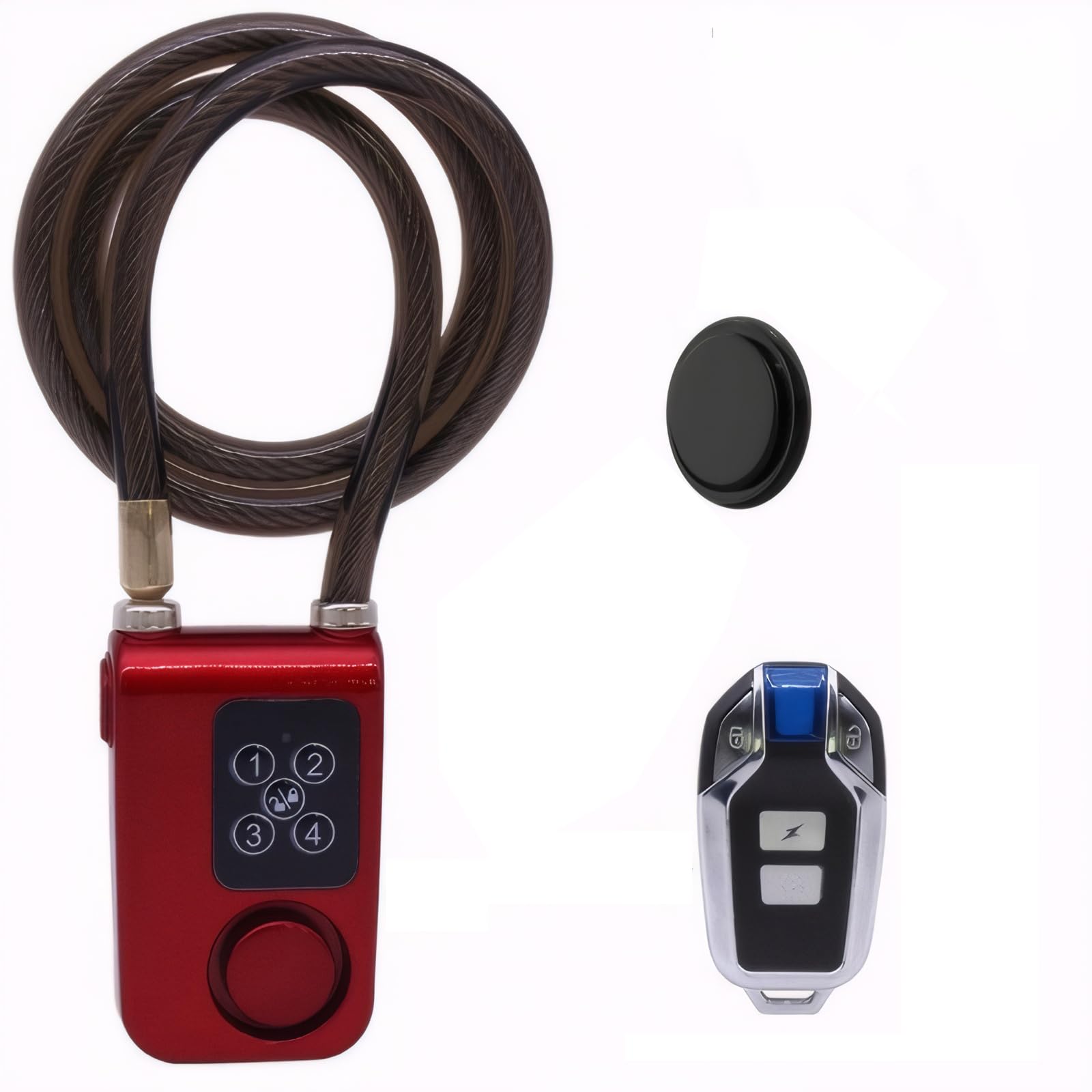 Mengshen Candado Alarma Bicicleta con Control Remoto y Código PIN de Acceso 10mm Cadena Antirrobo para Motocicleta Cochecito Puerta Impermeable Rojo