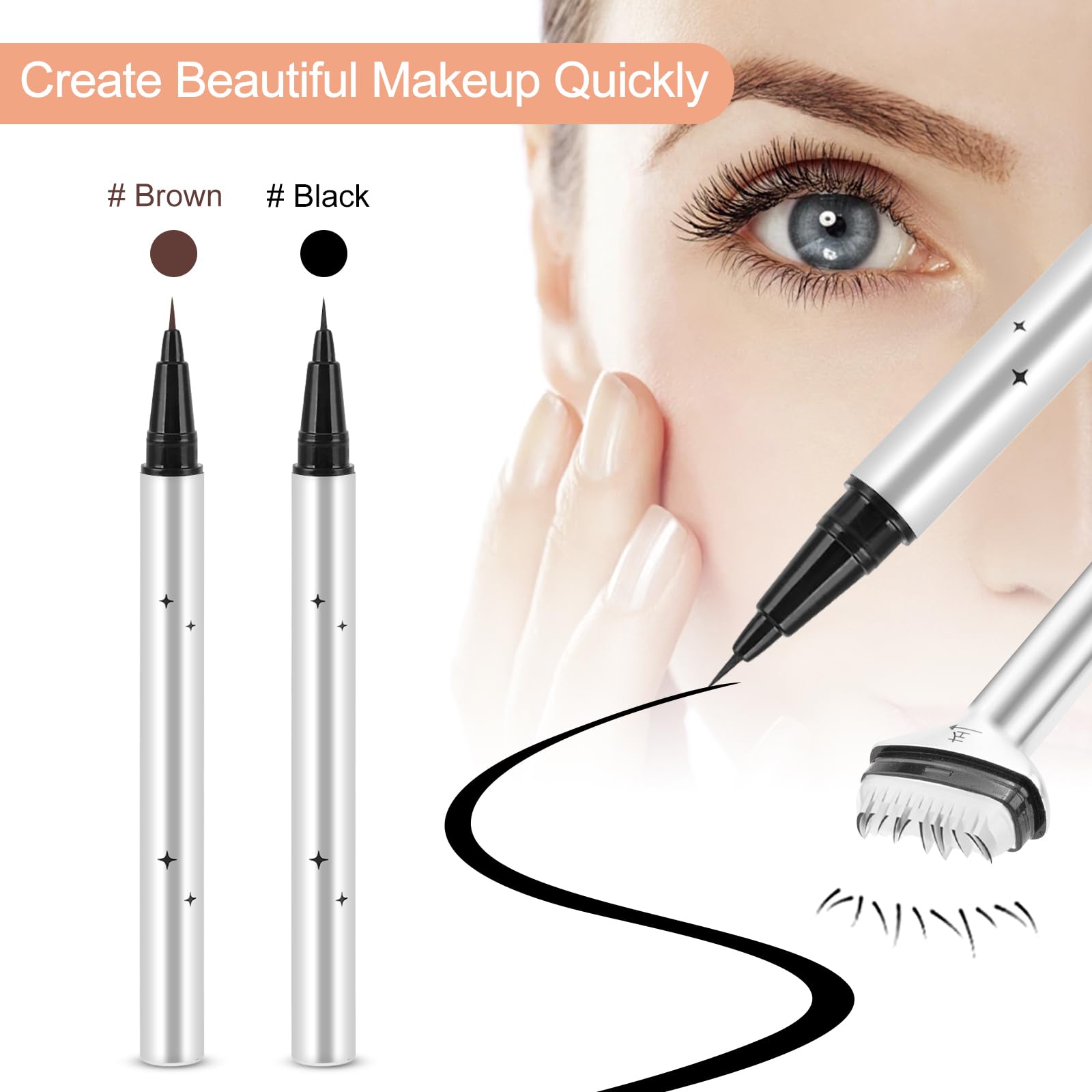 VINGVO Lower Eyelash Stamp, 2-in-1 Waterproof and Lower Eyelash Stamp Kit, Lazy Quick Eye Makeup Tool, Bottom Lash Stamp Tool look for Beginner (Black)