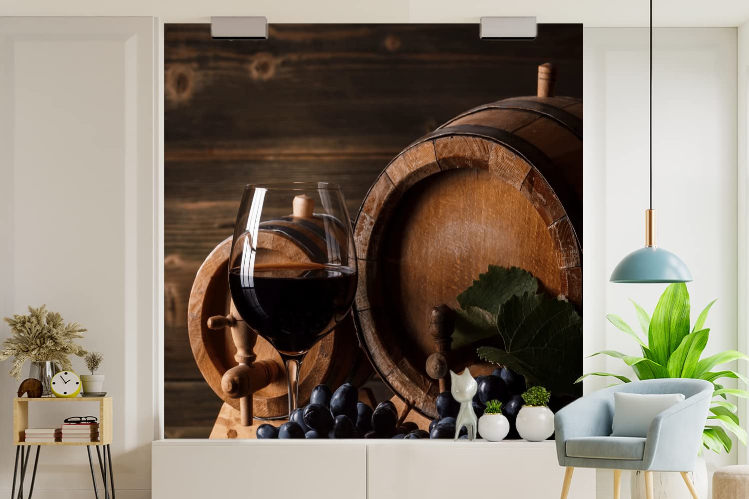Selbstklebend Tapete Wandpapier Wandaufkleber Fototapete Tapeten Wanddeko 260x260 cm Wein - Weinglas - Weintrauben - Glas