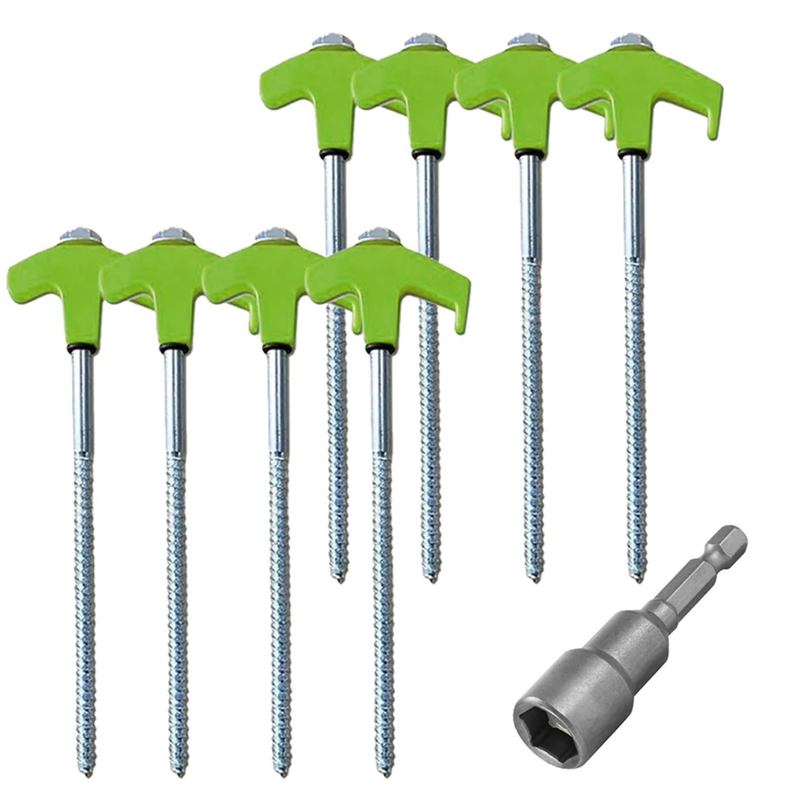 Piquetas Camping 8Pcs Camping Pegs Drill In with Hex Socket Heavy Duty Spiral Screw Stakes Tent Ground Nail(Green)