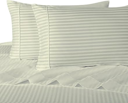 Royal Hotel Bedding Stripe Cotton Duvet Cover Set with Down Alternative Comforter Duvet Insert, Full Size Ivory Striped, 600 Thread Count, Soft Cooling Breathable 4PC Bedding Set
