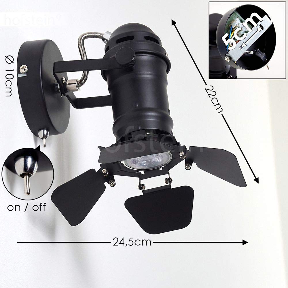 HOFSTEIN Applique Lichinga en métal noir, lampe style projecteur vintage avec clapets modulables, créant un effet lumineux au mur, pour 1 ampoule GU10, ampoule(s) non incluse(s)