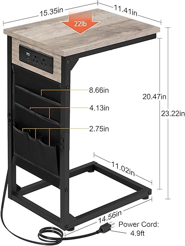 Miniatura 18 de AMHANCIBLE HET04CBK - Mesa auxiliar en forma de C con estación de carga, juego de 2 bandejas de TV, mesas de sofá con bolsa de almacenamiento, mesa