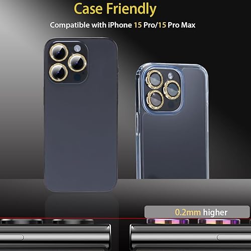 Miniatura 2 de Protector de lente de cámara para iPhone 15 Pro y iPhone 15 Pro Max, protector de lente de vidrio templado, anillo de aleación de aluminio, cubierta