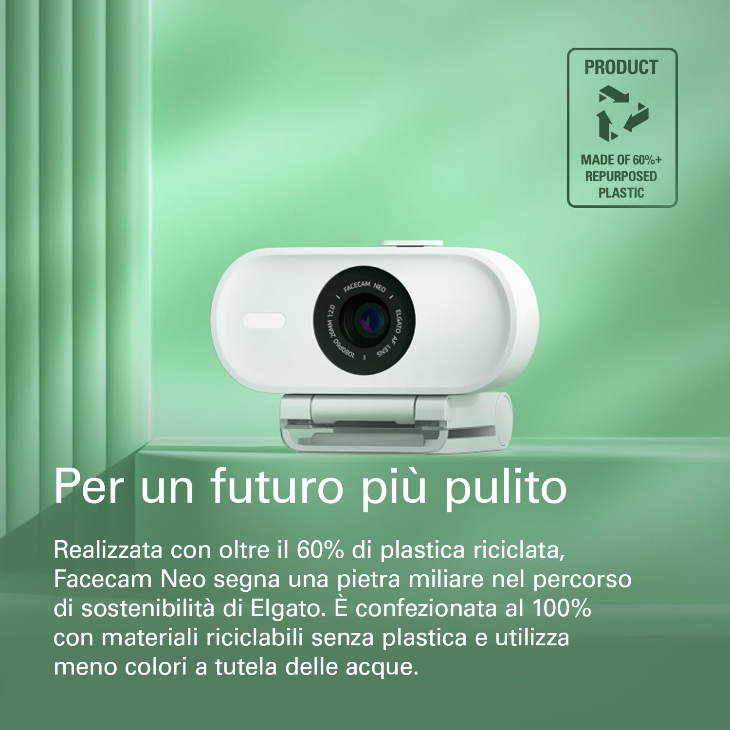 Elgato Facecam Neo – Webcam Full HD con copriobiettivo scorrevole, correzione della luce, per videochiamate, streaming, Teams/Zoom/Slack/OBS/Twitch/Youtube e altro – USB-C/Plug & Play su PC/Laptop/Mac