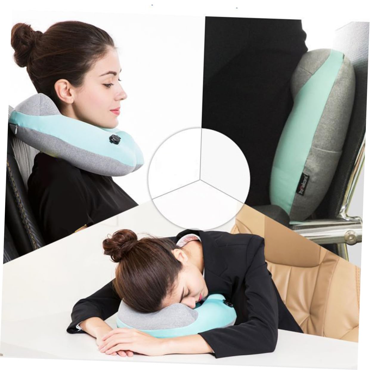 Aufblasbares U Förmiges Nackenkissen Leicht Schnell Aufblasbar Extra Ergonomisch für Reisen Camping Flugzeug und Autofahrten Verstellbare Festigkeit Waschbares Reisekissen in Blau