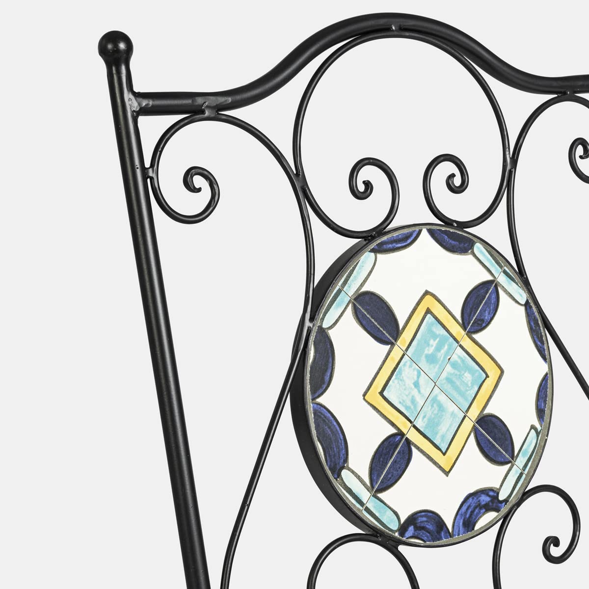Yellowshop - Set Bistrot Positano da Giardino, Balcone, Veranda, Terrazzo 3 Pezzi, Tavolo e 2 Sedie Pieghevoli in Metallo e Piano in Ceramica Decorata Maiolica
