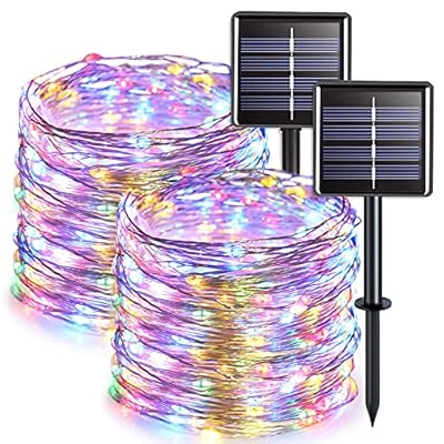 JMEXSUSS 2 Pack Solar Christmas Lights Outdoor Waterproof, Total 66FT 200 LED Multicolor Solar Fairy Lights, 8 Modes Solar String Lights for Outside