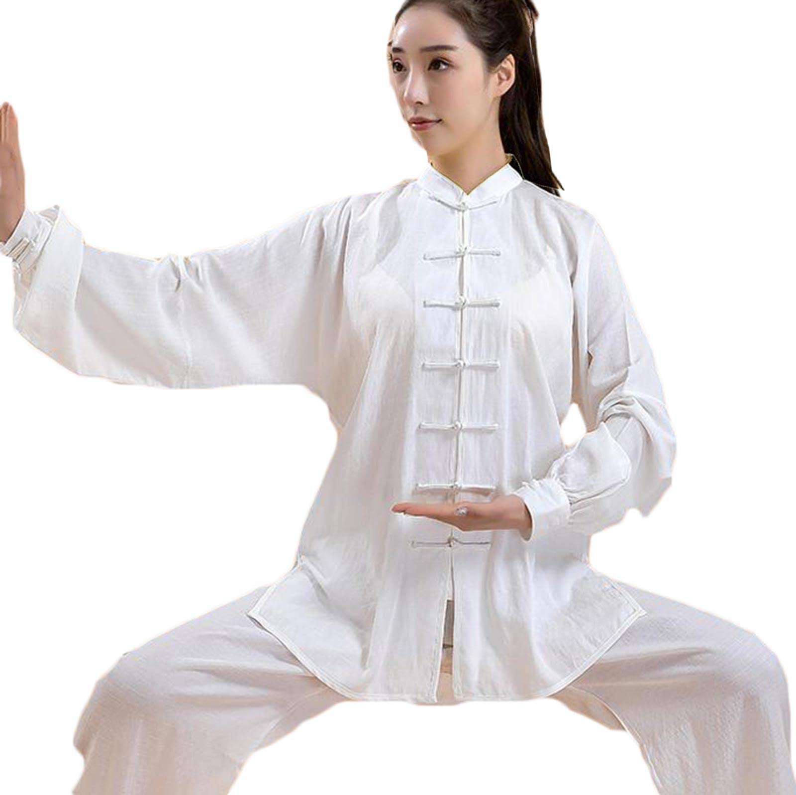 DOUKI iko Tai Chi Uniform Men Women Martial Arts Training Cloths Kung Fu Suit Sets Traditional Wing Chun Uniform Tops Bottoms,Red-XL (Color : White, Size : S)