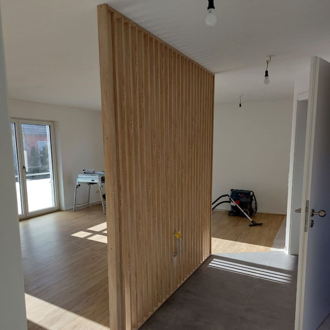 KLEMP Freistehende Lamellenwand aus MDF 22x70 mm, vertikale oder horizontale Decken- oder Wandverkleidung, Holzpaneele für Wand und Decke, für Flur, Wohnzimmer, 10 Stück LA707 Wotan Eiche …