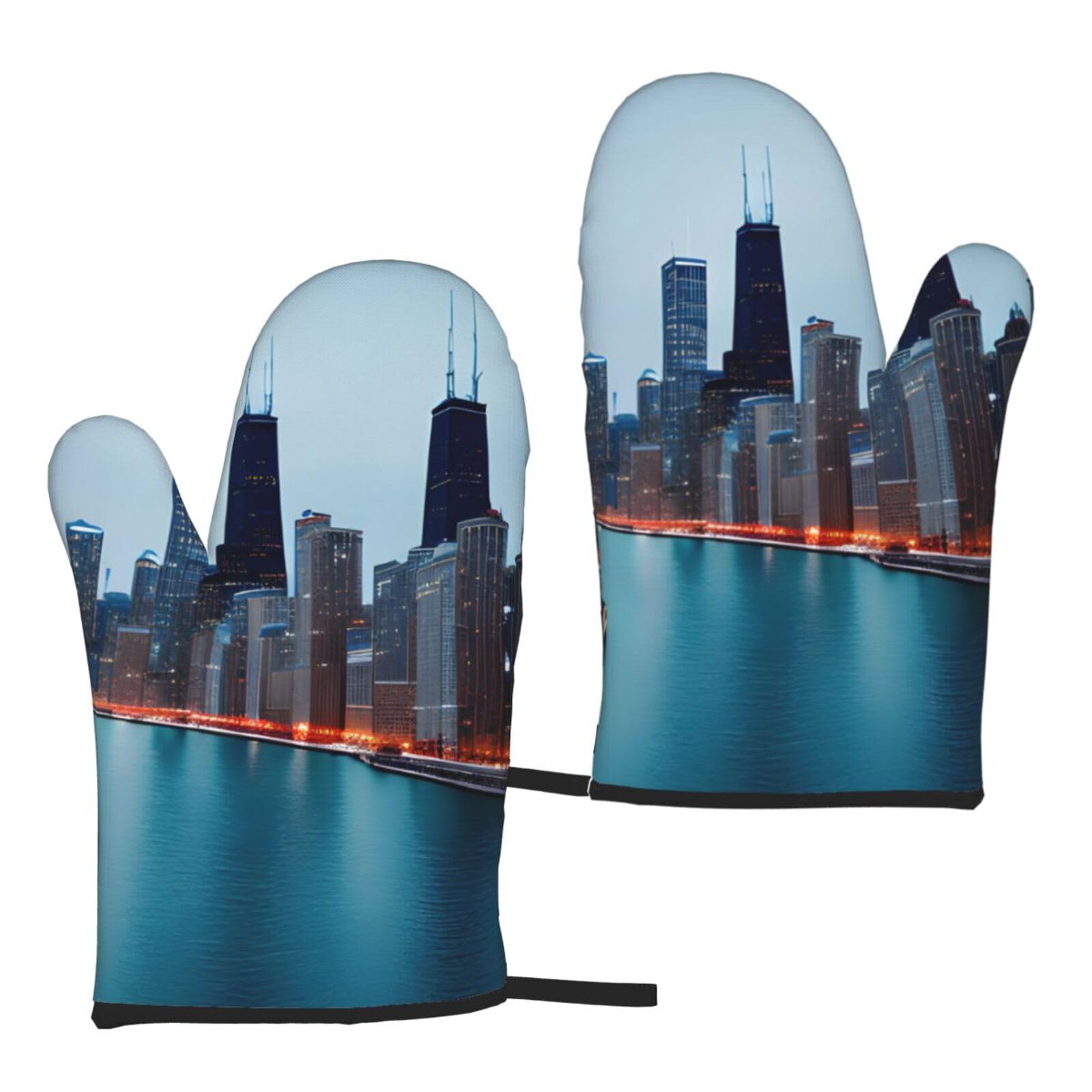 Chicago Print Heat Resistant Universal Fit Oven Microwave Gloves Home Cooking Baking Grilling