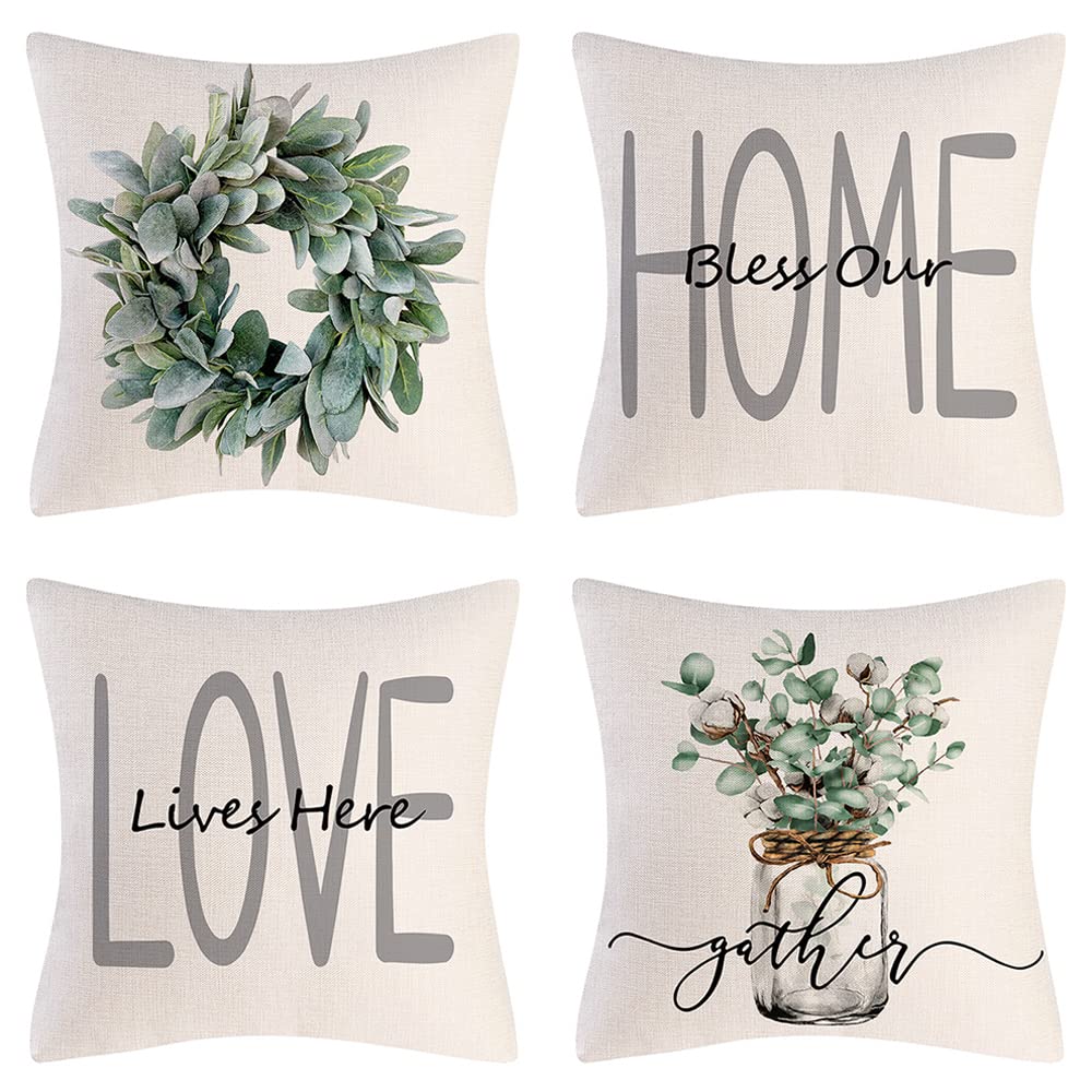 wyooxoo Throw Pillow Covers 18x18 Set of 4 Farmhouse Pillow Covers Natural Cushion Cases Decorative Pillowcases for Sofa Couch Living Room Outdoor