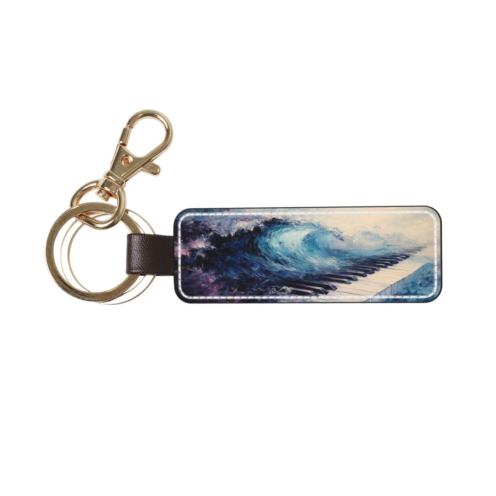 Ocean Wave Crashing Over Piano Keys Car Keychain Universal Key Fob Keychain Ideal Leather Key Chain Holder For Men & Women