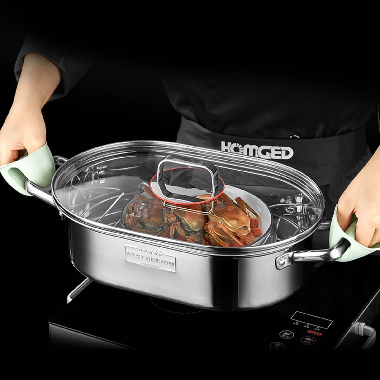 Vaporiera ovale in acciaio inox con griglia di cottura a vapore per pesce al vapore, frutti di mare, torrefazione tacchino