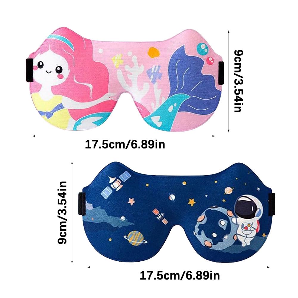 Maschera per Dormire per Bambini, Maschere per Dormire, 2 Pezzi Maschera per Dormire 3D per Bambini, Mascherina per Dormire Morbida con Cinturino Regolabile per Pisolino, Viaggio, Campeggio