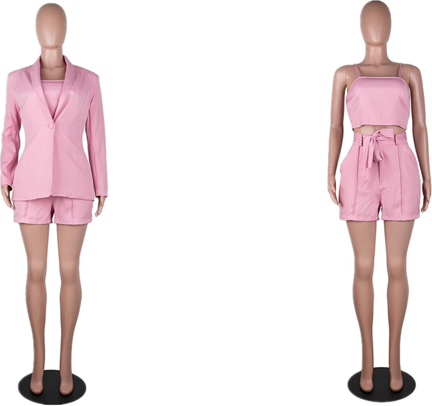 3 Piece Blazer Sets for Women Open Front Button Blazer + Crop Tops + Shorts Bottoms with Belt Business Suit Sets - Image 5